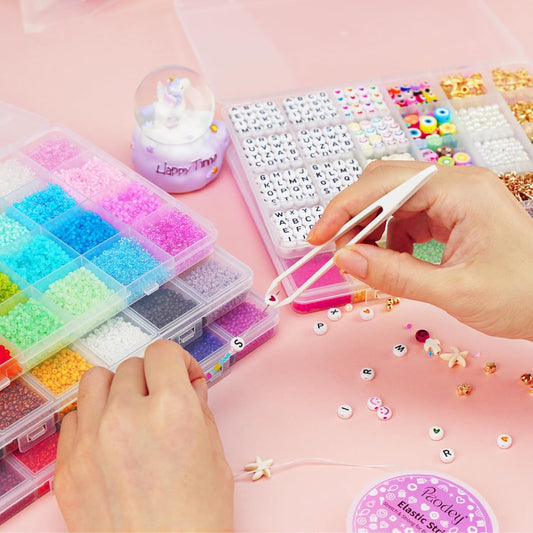 Paodey 2mm Glass Seed Beads – 60000pcs, 96 Colors for Jewelry Making and Crafts with String Cords and Tweezers