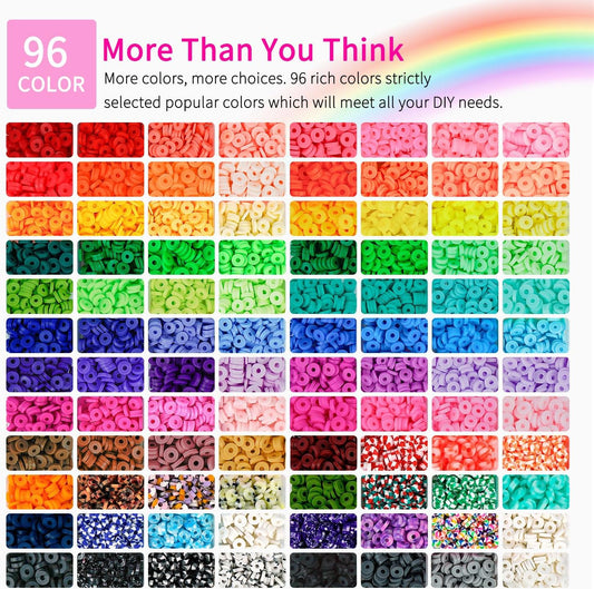 Paodey Friendship Bracelet Making Kit 96 Colors, 900pcs Letter Beads, 100pcs Number Beads, Gold Silver Spacer Beads Charms Clay Beads for Concert Friendship Bracelets Jewelry Polymer Heishi Beads