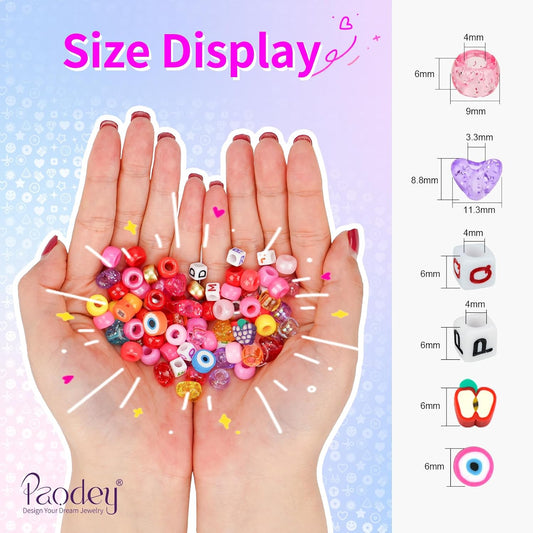 Paodey 4 Boxes Pony Beads 72 Colors 9mm Friendship Bracelets Making Kit, Rainbow Kandi Beads Bulk Letter Beads for Name Bracelets Jewelry Making Crafts with Elastic String