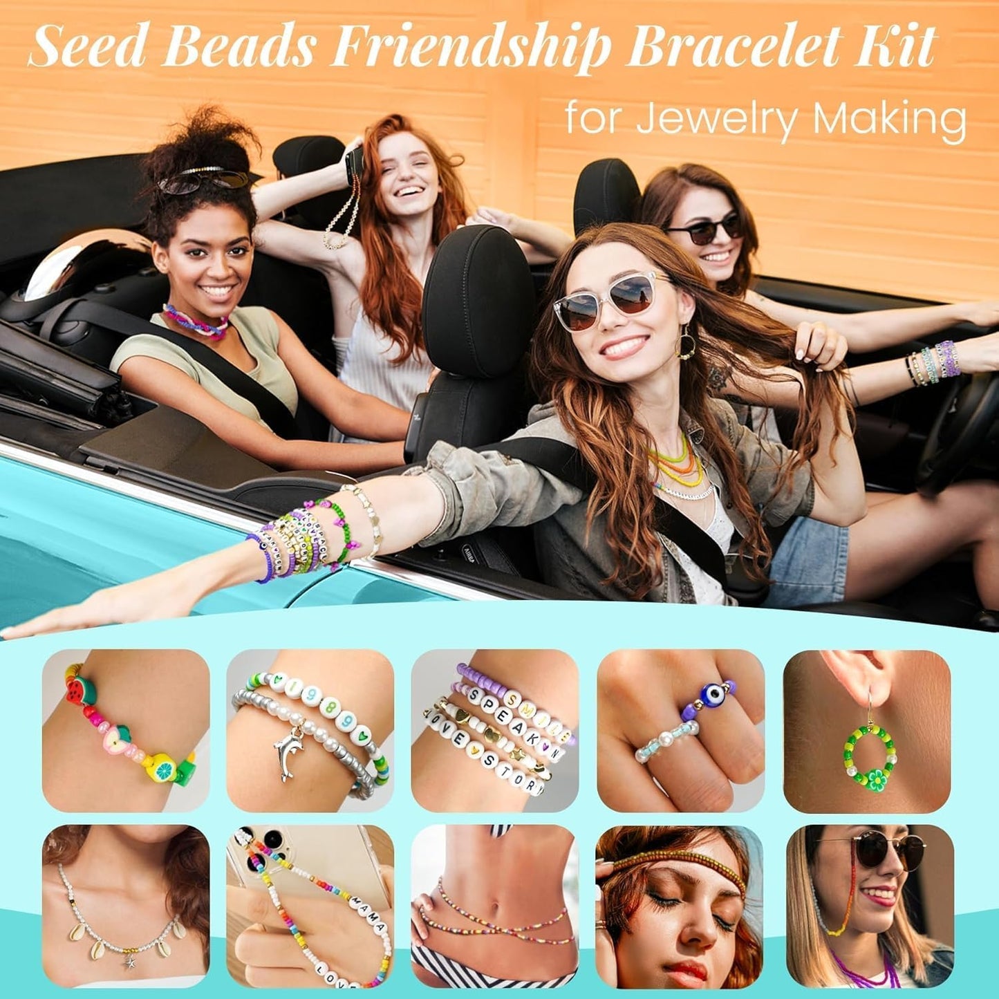 Paodey Friendship Bracelet Kit 3mm Seed Beads, 30000 Pcs 8/0 Glass Seed Beads 96 Colors Small Beads Bulk with Letter Bead Charms for Jewelry Making Girls Rings Necklaces Waist Chain DIY Craft Gift