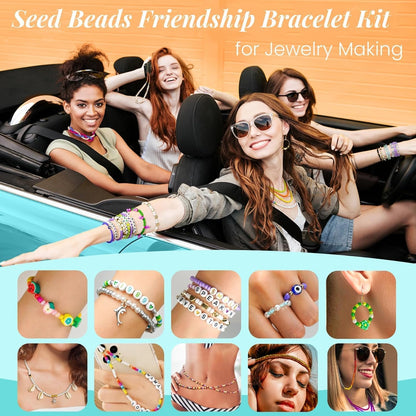 Paodey Friendship Bracelet Kit 3mm Seed Beads, 30000 Pcs 8/0 Glass Seed Beads 96 Colors Small Beads Bulk with Letter Bead Charms for Jewelry Making Girls Rings Necklaces Waist Chain DIY Craft Gift