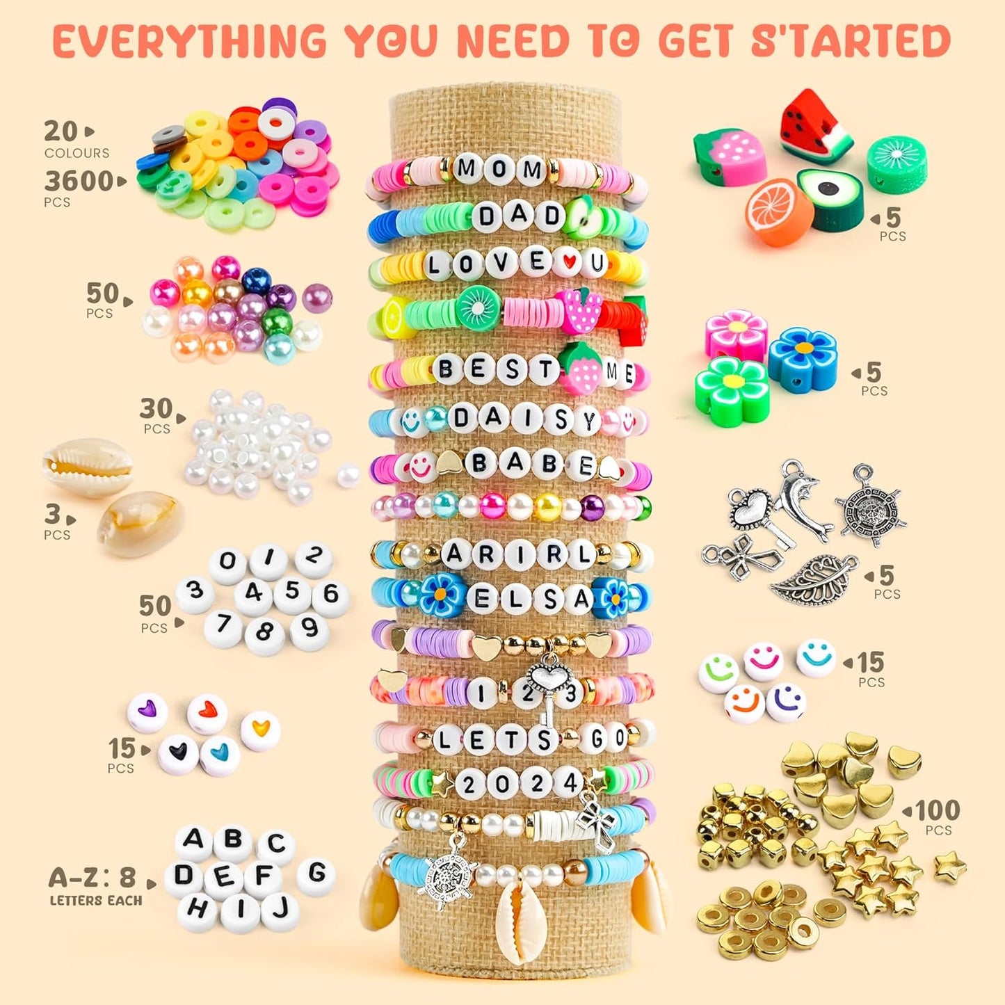 Paodey Girls Gifts Bracelet Making Kit, 20 Colors Polymer Clay Beads with Charms Arts and Crafts Kit Jewelry Making Set Birthday Gift Idea Girl Toys Gifts Party Favors for Kids Ages 6-13
