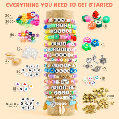 Paodey Girls Gifts Bracelet Making Kit, 20 Colors Polymer Clay Beads with Charms Arts and Crafts Kit Jewelry Making Set Birthday Gift Idea Girl Toys Gifts Party Favors for Kids Ages 6-13