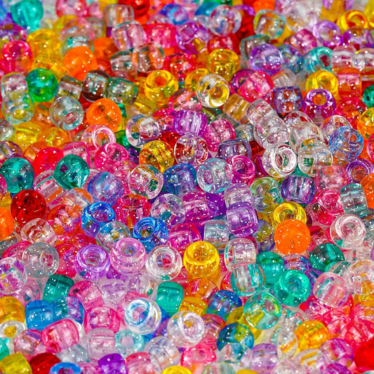 Paodey 1000+pcs Glitter Beads Pony Beads Bulk, Acrylic Beads 9mm Large Plastic Beads for Bracelets Big Hole Hair Braids Crafts DIY Projects