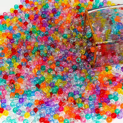 Paodey 1000+pcs Glitter Beads Pony Beads Bulk, Acrylic Beads 9mm Large Plastic Beads for Bracelets Big Hole Hair Braids Crafts DIY Projects