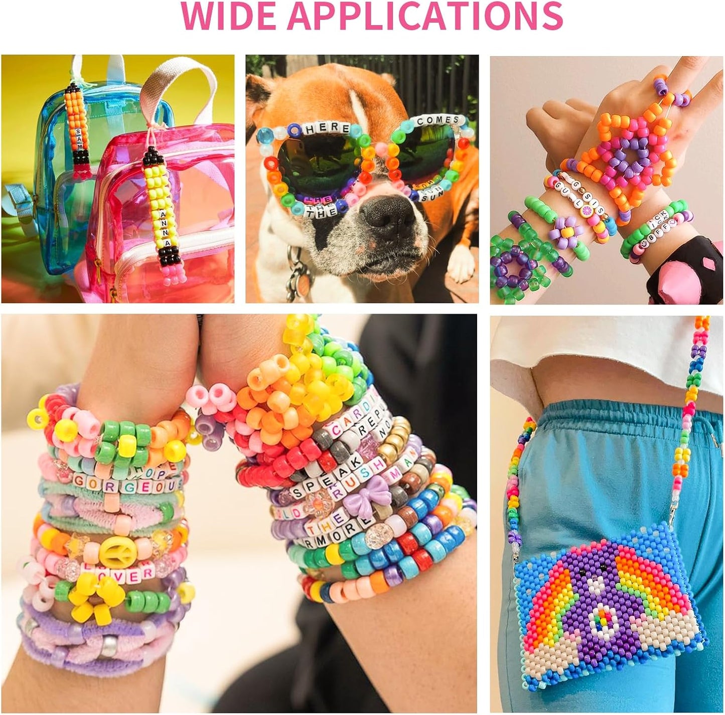 Paodey 1200+pcs Pony Beads 9mm Kandi Beads for Bracelets, Hair Beads for Braids Plastic Colorful Beads Bulk Acrylic Assorted Beads for Crafts Keychains Jewelry Friendship Bracelet Kit