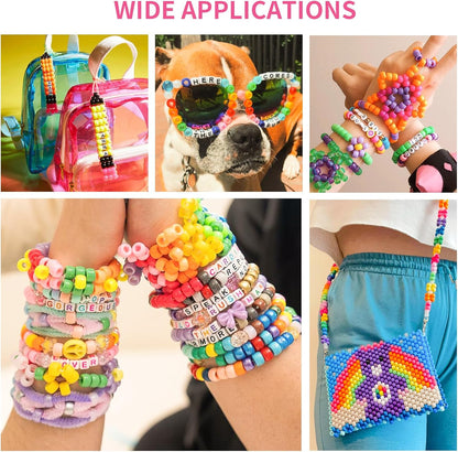 Paodey 1200+pcs Pony Beads 9mm Kandi Beads for Bracelets, Hair Beads for Braids Plastic Colorful Beads Bulk Acrylic Assorted Beads for Crafts Keychains Jewelry Friendship Bracelet Kit