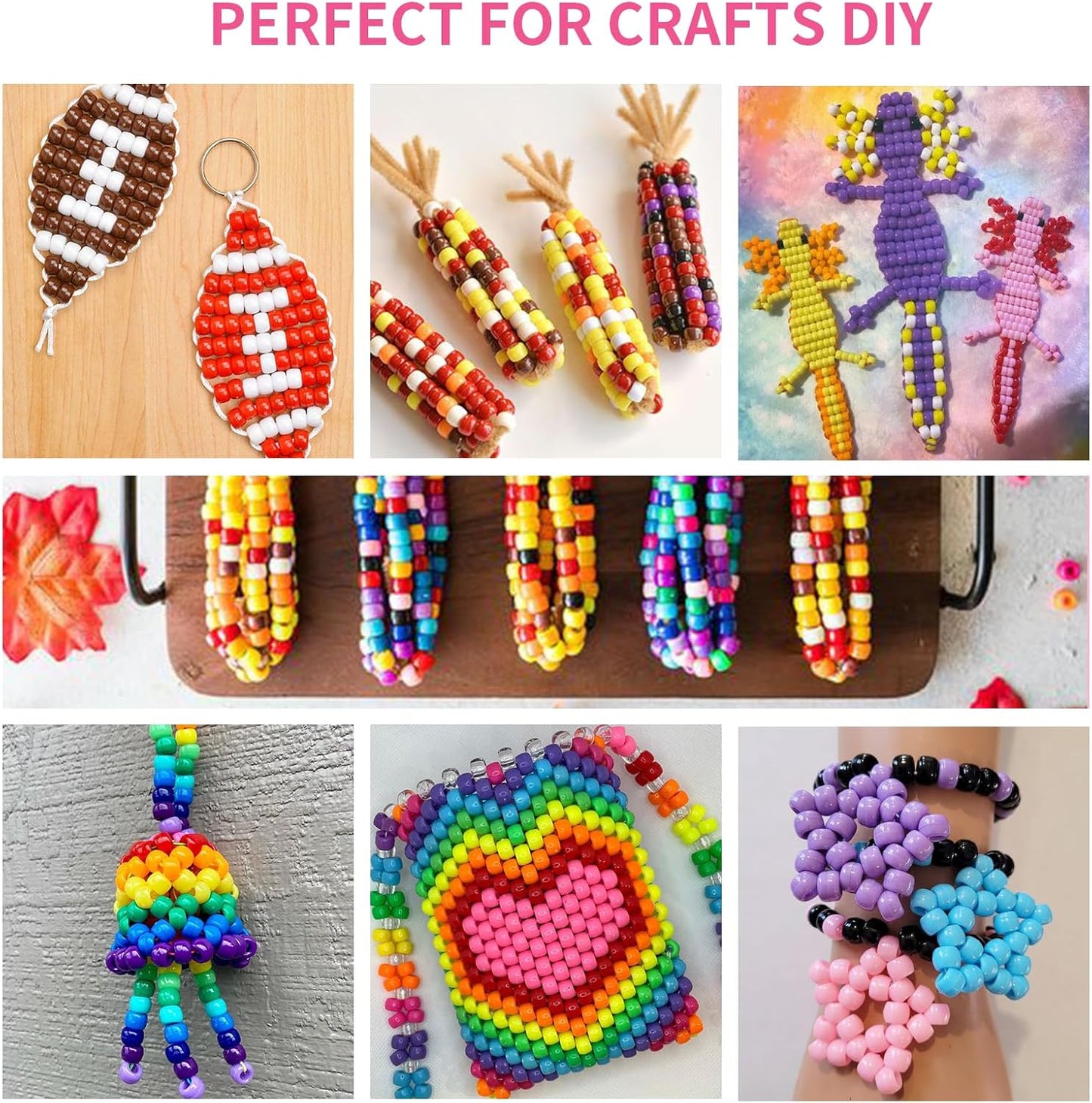 Paodey 1200+pcs Pony Beads 9mm Kandi Beads for Bracelets, Hair Beads for Braids Plastic Colorful Beads Bulk Acrylic Assorted Beads for Crafts Keychains Jewelry Friendship Bracelet Kit