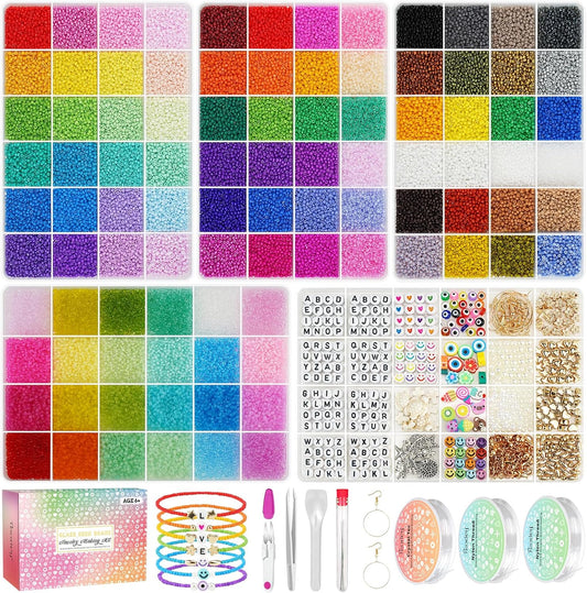 Paodey 2mm Glass Seed Beads – 60000pcs, 96 Colors for Jewelry Making and Crafts with String Cords and Tweezers