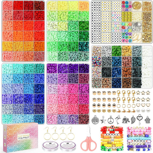  Paodey Bracelet Making Kit, 21000 Pcs Clay Beads Friendship Bracelet  Kits, 96 Colors Flat Round Beads for Jewelry Making Kit Polymer Heshi Disc  Letter Beads Crafts Gift for Girls Ages 6-12 (6 Boxes)