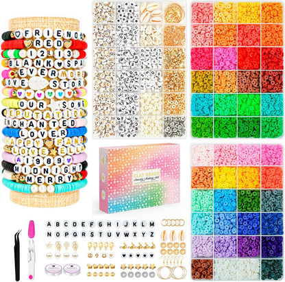 Paodey Friendship Bracelet Kit, 14,000pcs 48 Colors Bracelet Making Kit Clay Beads with Number Letter Bead Set Concert Merch Arts and Crafts Gifts for Kids Adults Teen Girls Jewelry Making Supplies