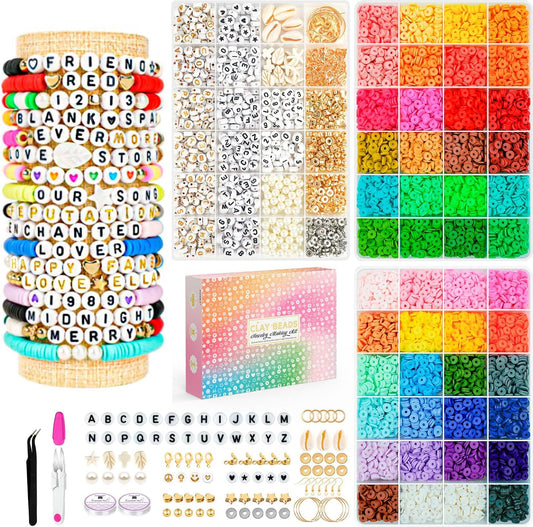 Paodey Friendship Bracelet Kit, 14,000pcs 48 Colors Bracelet Making Kit Clay Beads with Number Letter Bead Set Concert Merch Arts and Crafts Gifts for Kids Adults Teen Girls Jewelry Making Supplies