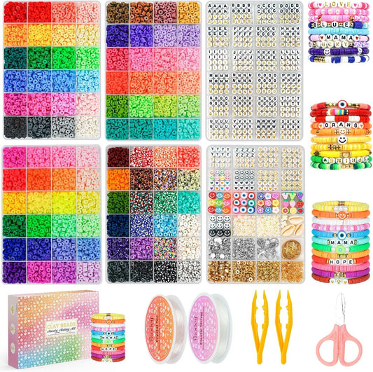 Paodey Friendship Bracelet Making Kit 96 Colors, 900pcs Letter Beads, 100pcs Number Beads, Gold Silver Spacer Beads Charms Clay Beads for Concert Friendship Bracelets Jewelry Polymer Heishi Beads
