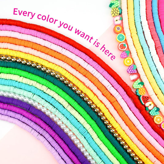 21,000 Pcs Clay Beads Bracelet Making Kit: 120 Colors Friendship Bracelets  Polymer, Heishi Flat Beads Jewelry Making Kit with Round Charms Elastic