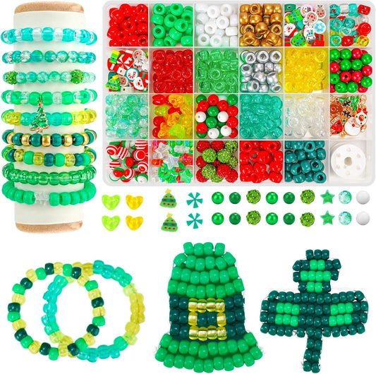 Paodey St. Patrick’s Day Green Pony Beads Kit, Jewelry Making Spring Irish St. Patrick’s Party Decoration Bracelets DIY Crafts Gold Orange Green Assorted Plastic Beads for Necklace Keychain Making Crafts