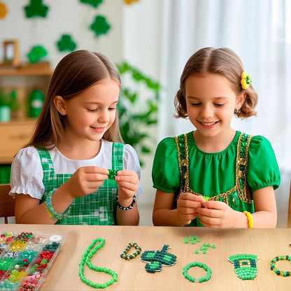 Paodey St. Patrick’s Day Green Pony Beads Kit, Jewelry Making Spring Irish St. Patrick’s Party Decoration Bracelets DIY Crafts Gold Orange Green Assorted Plastic Beads for Necklace Keychain Making Crafts