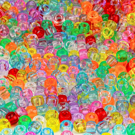 Paodey Transparent Pony Beads 1000+pcs Mix Color Plastic Beads, Crystal Beads Bulk, Kandi Beads Refill Beads for Crafts, PD-PONY-CLEAR-1000