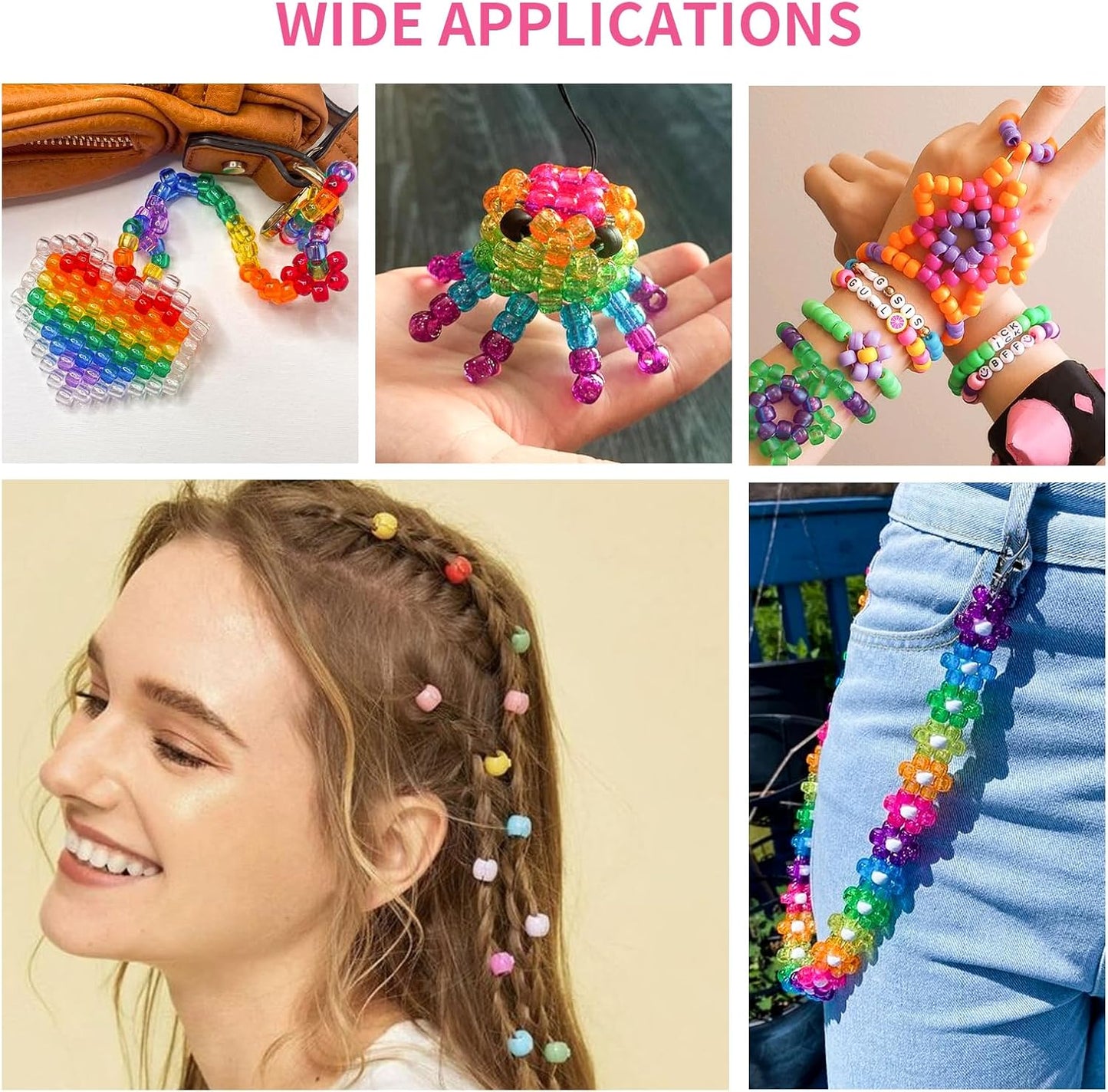 Paodey Transparent Pony Beads 1000+pcs Mix Color Plastic Beads, Crystal Beads Bulk, Kandi Beads Refill Beads for Crafts, PD-PONY-CLEAR-1000