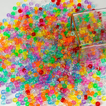 Paodey Transparent Pony Beads 1000+pcs Mix Color Plastic Beads, Crystal Beads Bulk, Kandi Beads Refill Beads for Crafts, PD-PONY-CLEAR-1000