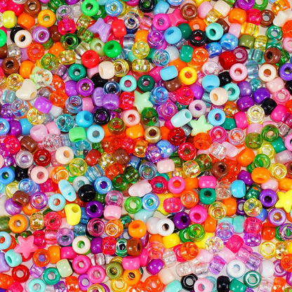 Paodey Pony Beads 1000+pcs Plastic Beads 9mm Rave Kandi Spacer Beads for Jewelry Making, DIY Face Mask Hair Beads Bracelet Making Kit for Girls, Cute Heart Beads Star Beads Butterfly Beads
