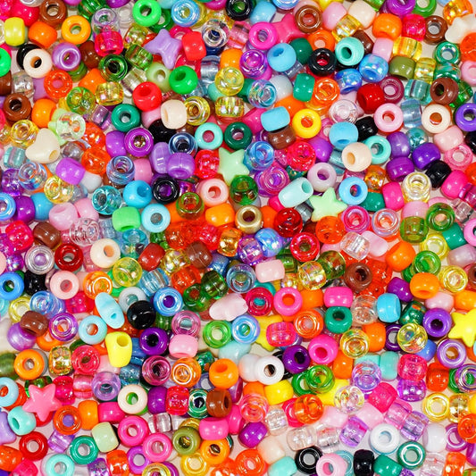 Paodey Pony Beads 1000+pcs Plastic Beads 9mm Rave Kandi Spacer Beads for Jewelry Making, DIY Face Mask Hair Beads Bracelet Making Kit for Girls, Cute Heart Beads Star Beads Butterfly Beads