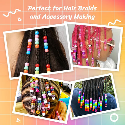 Paodey Pony Beads 1000+pcs Plastic Beads 9mm Rave Kandi Spacer Beads for Jewelry Making, DIY Face Mask Hair Beads Bracelet Making Kit for Girls, Cute Heart Beads Star Beads Butterfly Beads