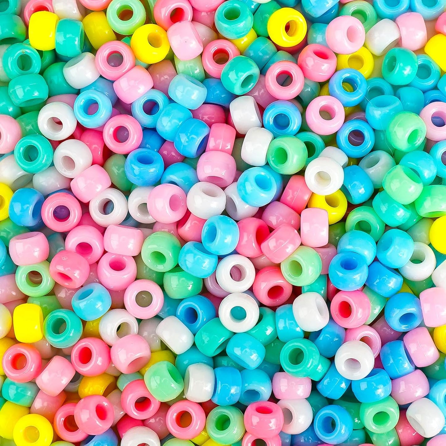 Paodey Pony Beads 1000+pcs Acrylic Kandi Beads Refill Plastic Pastel Beads Pony Beads for DIY Crafts Braids Bracelets Mixed Macaron Color Beads