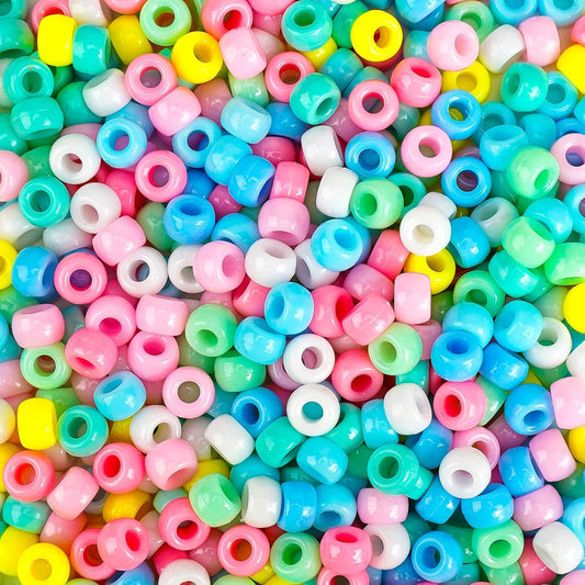 Paodey Pony Beads 1000+pcs Acrylic Kandi Beads Refill Plastic Pastel Beads Pony Beads for DIY Crafts Braids Bracelets Mixed Macaron Color Beads