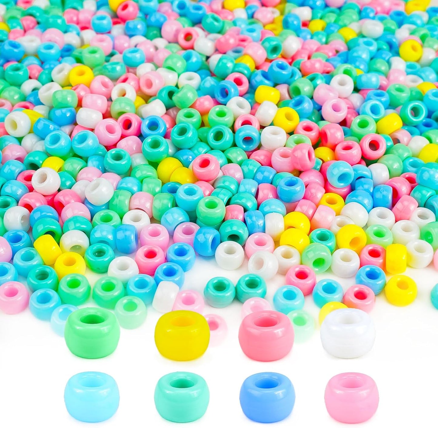 Paodey Pony Beads 1000+pcs Acrylic Kandi Beads Refill Plastic Pastel Beads Pony Beads for DIY Crafts Braids Bracelets Mixed Macaron Color Beads