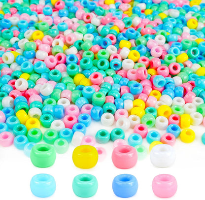 Paodey Pony Beads 1000+pcs Acrylic Kandi Beads Refill Plastic Pastel Beads Pony Beads for DIY Crafts Braids Bracelets Mixed Macaron Color Beads