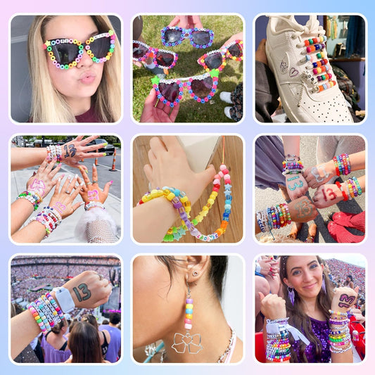 Paodey 5 Boxes Bracelet Making Kit Pony Beads, 96 Colors 6x9mm Kandi Rave Beads for Bracelets Friendship Plastic Beads with 800Pcs Letter Bead DIY Arts and Crafts for Kids Adults Keychain Jewelry Making