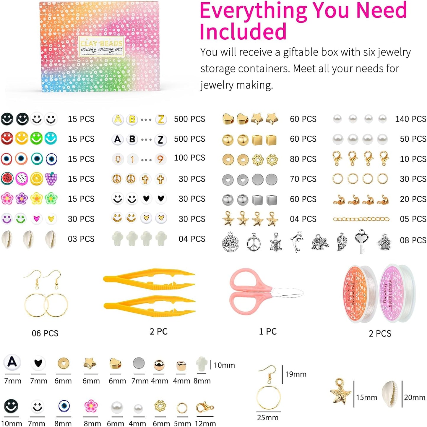 Paodey Friendship Bracelet Making Kit 96 Colors, 900pcs Letter Beads, 100pcs Number Beads, Gold Silver Spacer Beads Charms Clay Beads for Concert Friendship Bracelets Jewelry Polymer Heishi Beads