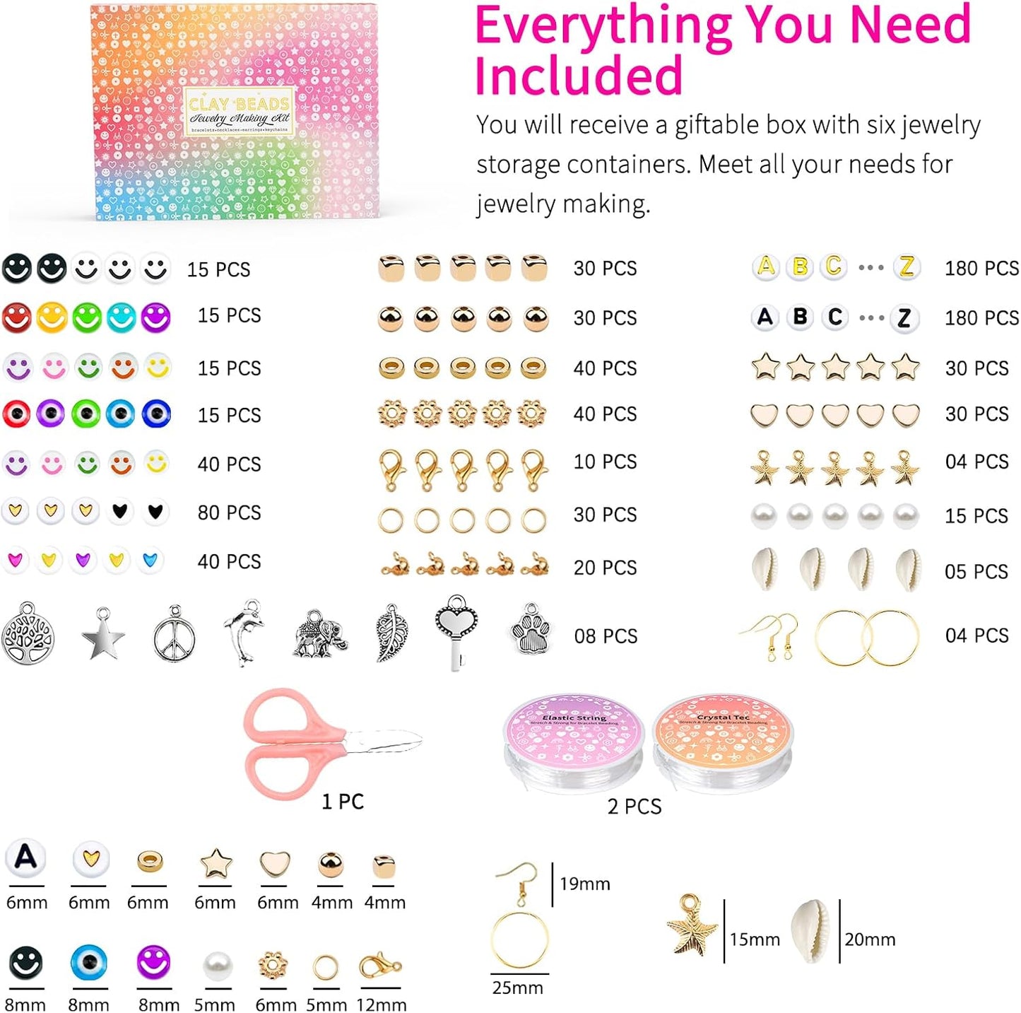 Paodey 20,000 Pcs Clay Beads Bracelet Making Kit, 120 Colors 6 Boxes Polymer Beads Spacer Heishi Beads & Jewelry Kit with Pendant Charms Elastic Strings, Crafts Gift for Kids Adults
