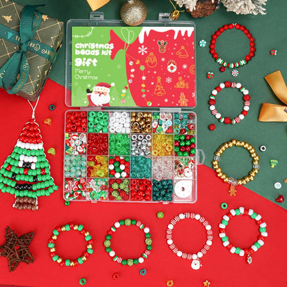 Christmas Beads for Bracelets, 500Pcs Pony Beads Kit with Christmas Tree Snowflake Charms Xmas Party Decor Red Green Assorted Beads Gifts for Girls Kids DIY Jewelry Making Crafts Stocking Stuffers