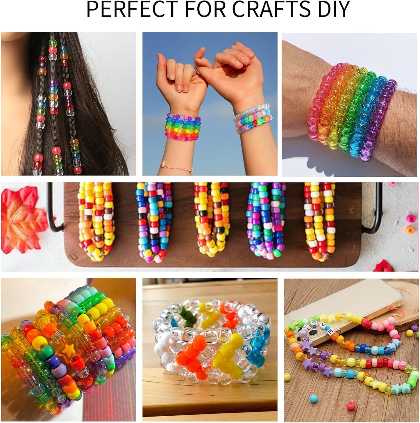 Paodey 5 Boxes Bracelet Making Kit Pony Beads, 96 Colors 6x9mm Kandi Rave Beads for Bracelets Friendship Plastic Beads with 800Pcs Letter Bead DIY Arts and Crafts for Kids Adults Keychain Jewelry Making