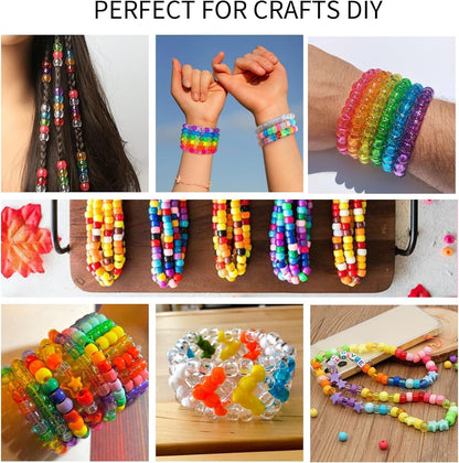 Paodey 5 Boxes Bracelet Making Kit Pony Beads, 96 Colors 6x9mm Kandi Rave Beads for Bracelets Friendship Plastic Beads with 800Pcs Letter Bead DIY Arts and Crafts for Kids Adults Keychain Jewelry Making