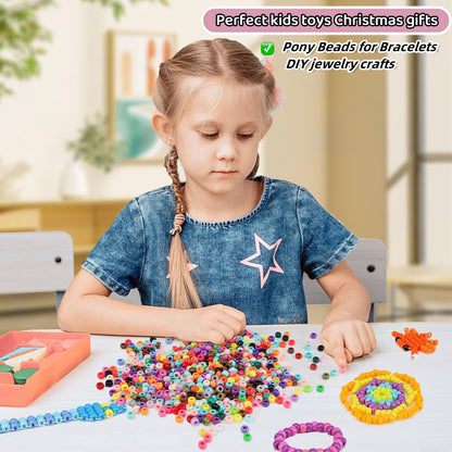 Paodey 5 Boxes Bracelet Making Kit Pony Beads, 96 Colors 6x9mm Kandi Rave Beads for Bracelets Friendship Plastic Beads with 800Pcs Letter Bead DIY Arts and Crafts for Kids Adults Keychain Jewelry Making
