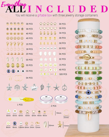 Paodey Bracelet Making Kit, 10,000 Pcs Polymer Clay Beads, 48 Colors Round Letter Beads Jewelry Making Kit Friendship Bracelets Heshi Beads with Charms Strings Crafts Gift for Girls Adults