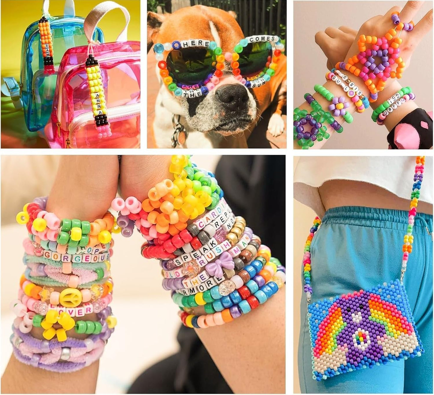 Paodey 5 Boxes Bracelet Making Kit Pony Beads, 96 Colors 6x9mm Kandi Rave Beads for Bracelets Friendship Plastic Beads with 800Pcs Letter Bead DIY Arts and Crafts for Kids Adults Keychain Jewelry Making